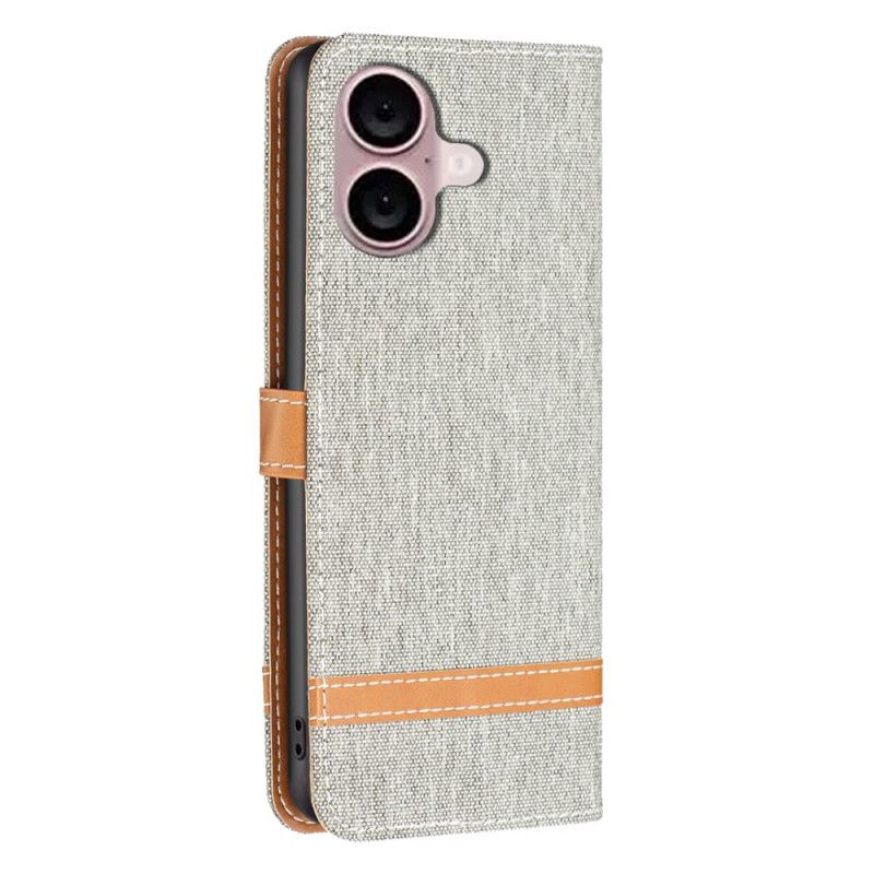 Kožený Kryt iPhone 16 Plus Pásková Džínová Tkanina