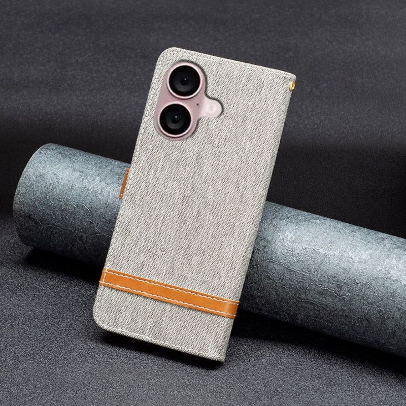 Kožený Kryt iPhone 16 Plus Pásková Džínová Tkanina