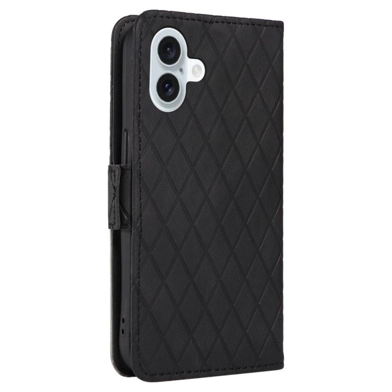 Kožený Kryt iPhone 16 Plus Páskový Diamantový Vzor