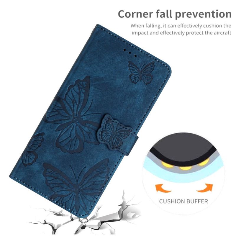Kožený Kryt iPhone 16 Plus Potisk Motýla S Páskem