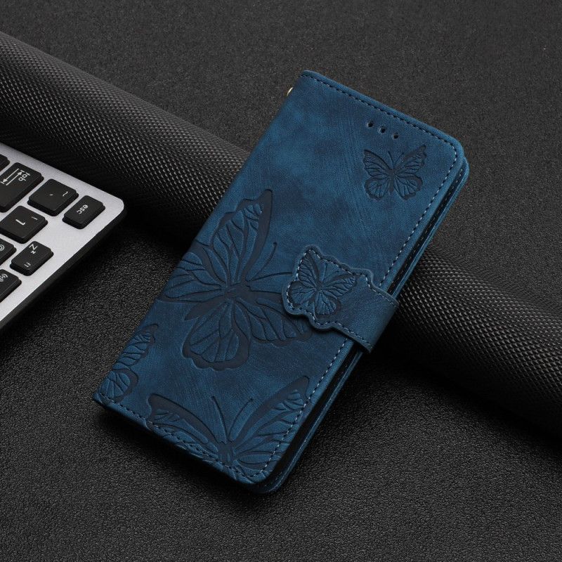 Kožený Kryt iPhone 16 Plus Potisk Motýla S Páskem