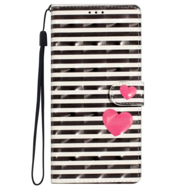 Kožený Kryt iPhone 16 Plus Pruhy A Srdce S Páskem
