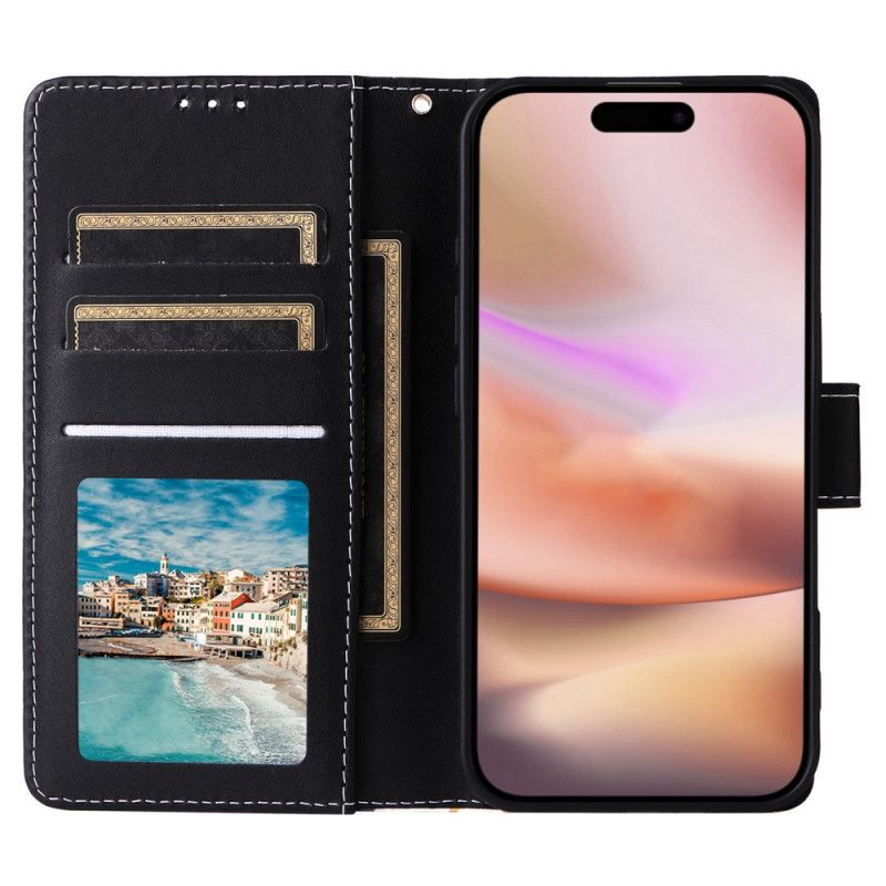 Kožený Kryt iPhone 16 Plus Styl Mramoru S Popruhem