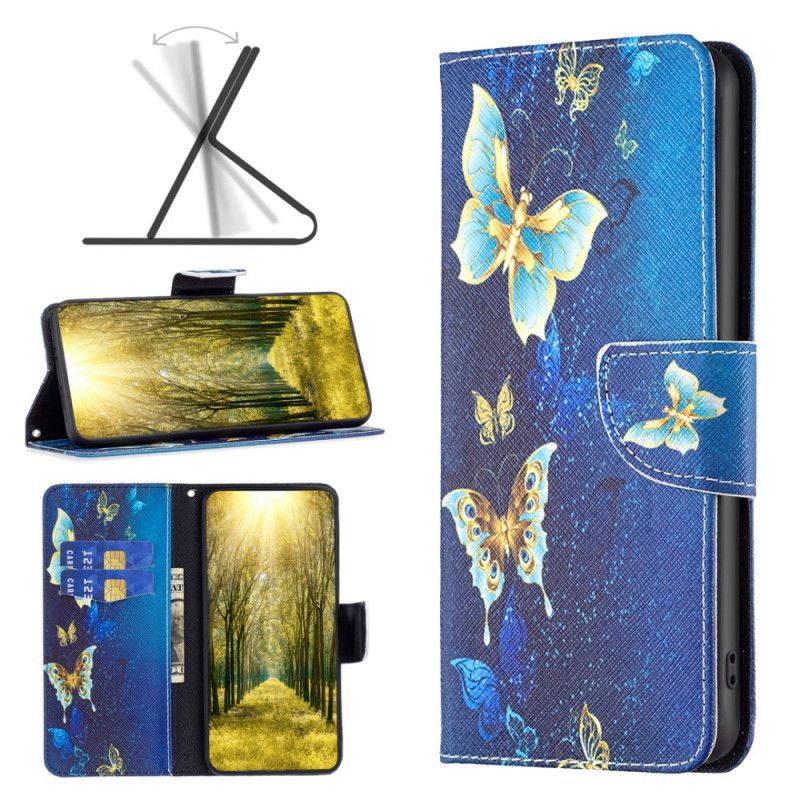 Kožený Kryt iPhone 16 Plus Zlatí Motýli