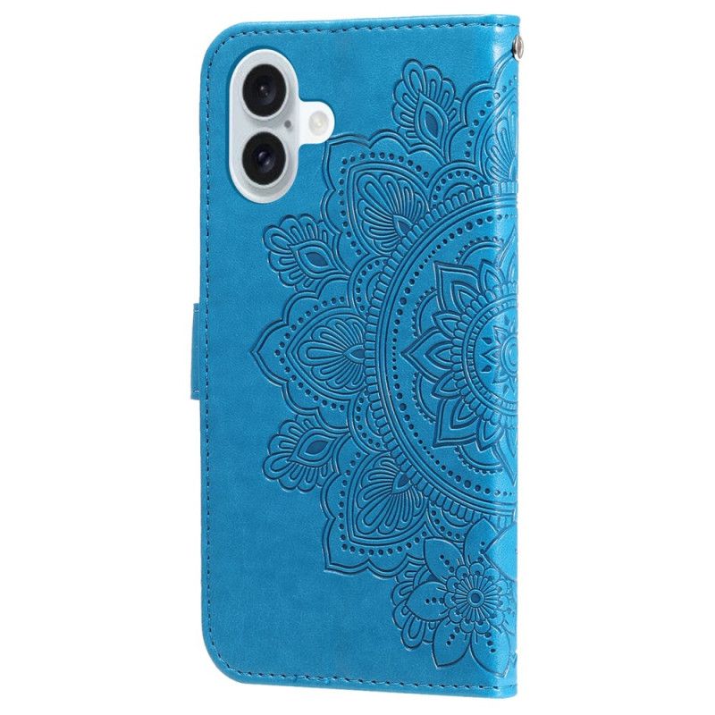 Kožený Kryt iPhone 16 Potisk Mandaly S Páskem