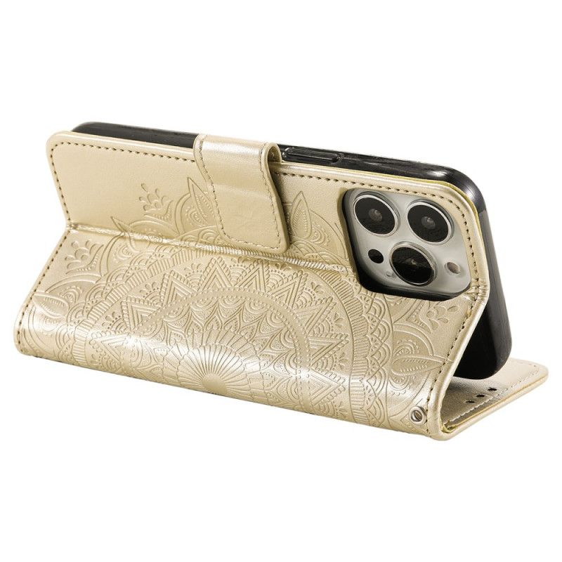 Kožený Kryt iPhone 16 Pro Mandala Sun S Popruhem