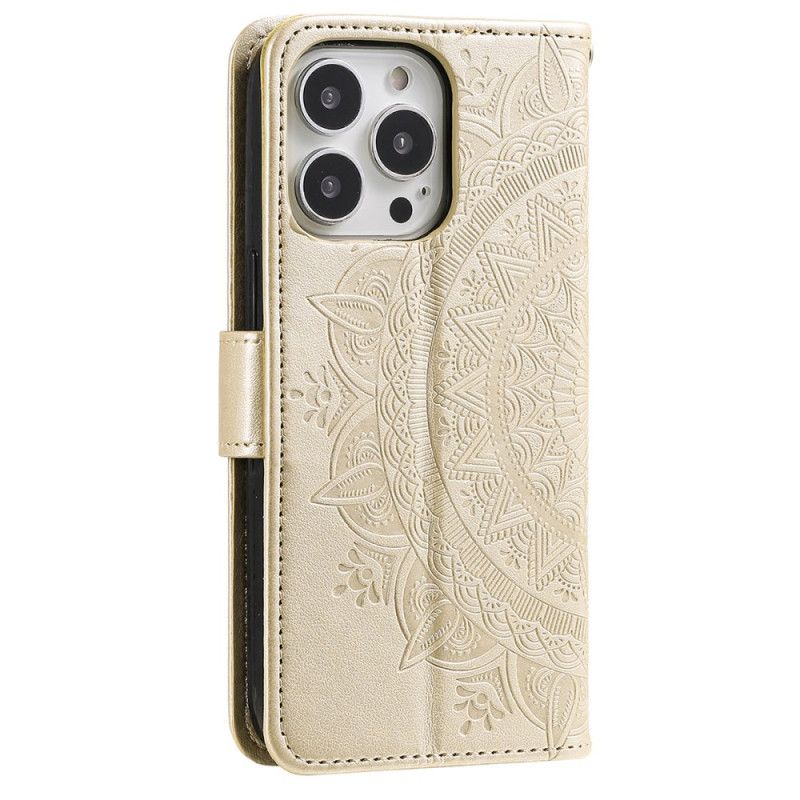 Kožený Kryt iPhone 16 Pro Mandala Sun S Popruhem