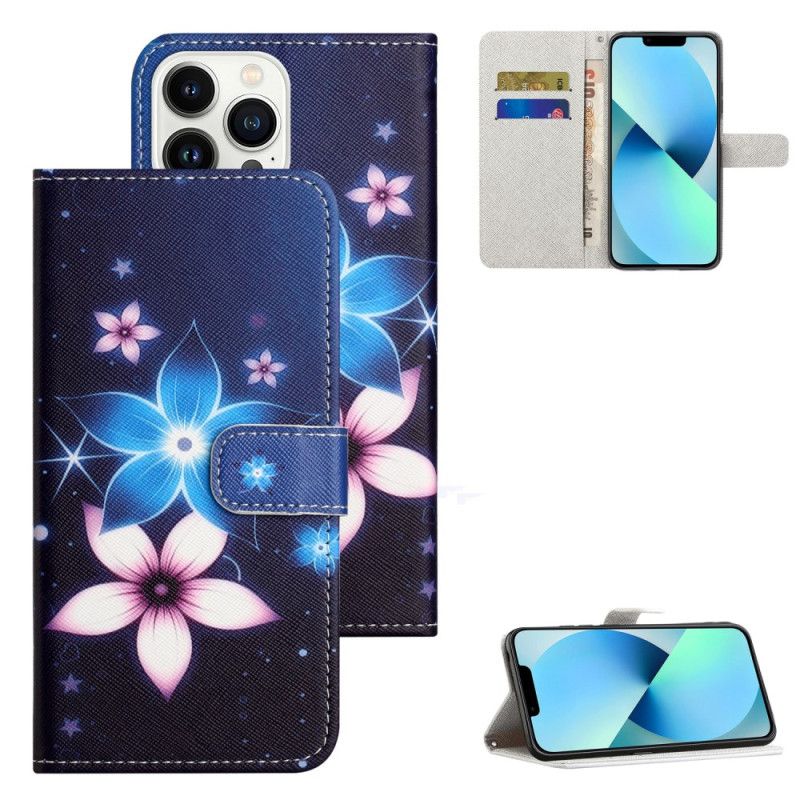 Kožený Kryt iPhone 16 Pro Max Lunární Květiny S Popruhem