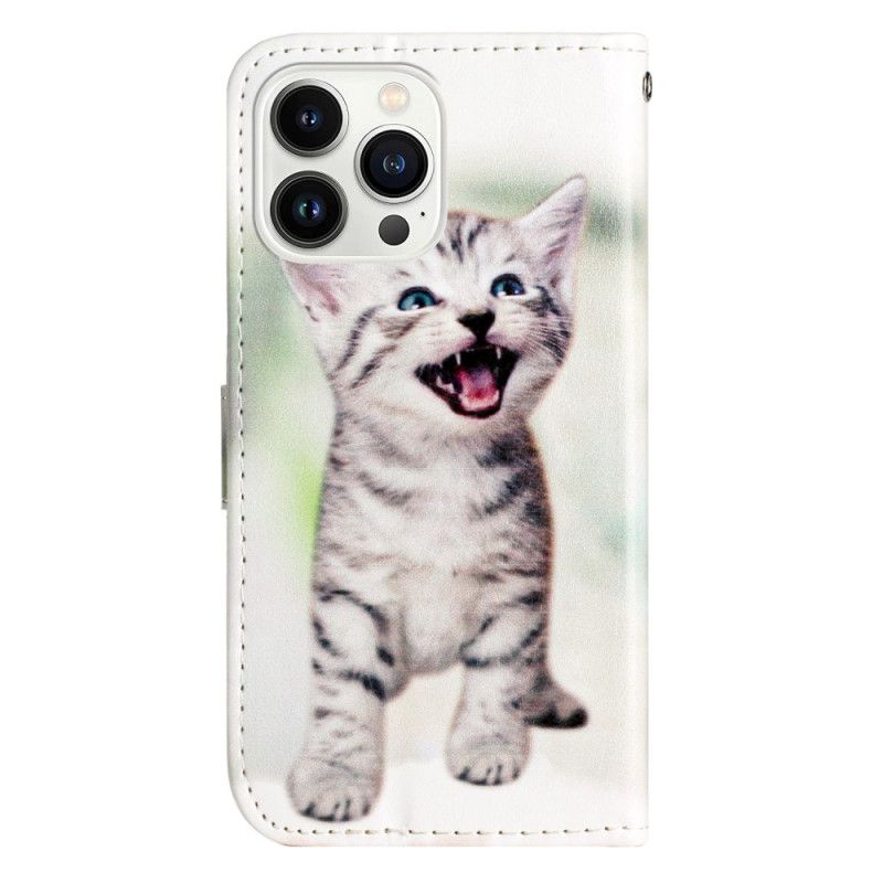 Kožený Kryt iPhone 16 Pro Max Malá Kočka S Popruhem