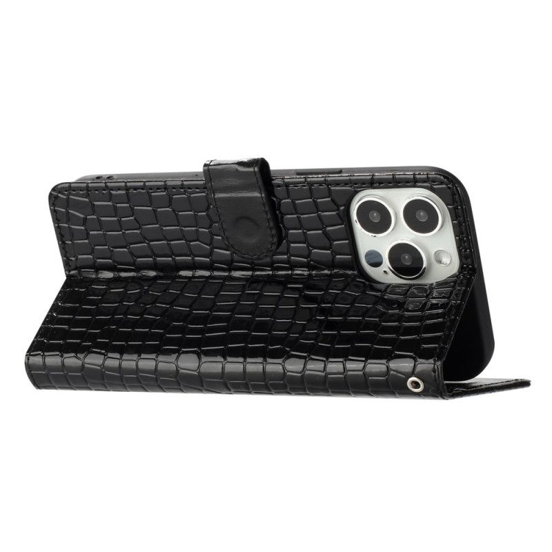 Kožený Kryt iPhone 16 Pro Styl Krokodýl S Popruhem