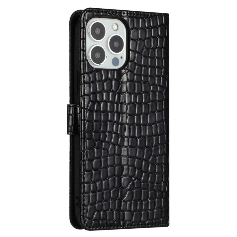 Kožený Kryt iPhone 16 Pro Styl Krokodýl S Popruhem