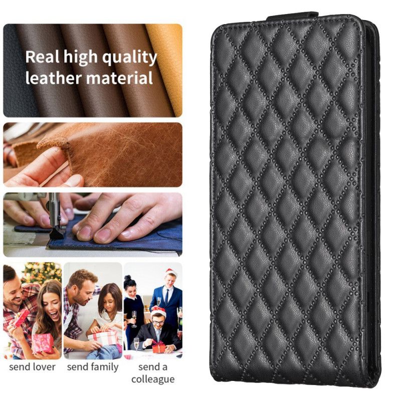 Kožený Kryt iPhone 16 Prošívaná Vertikální Chlopeň