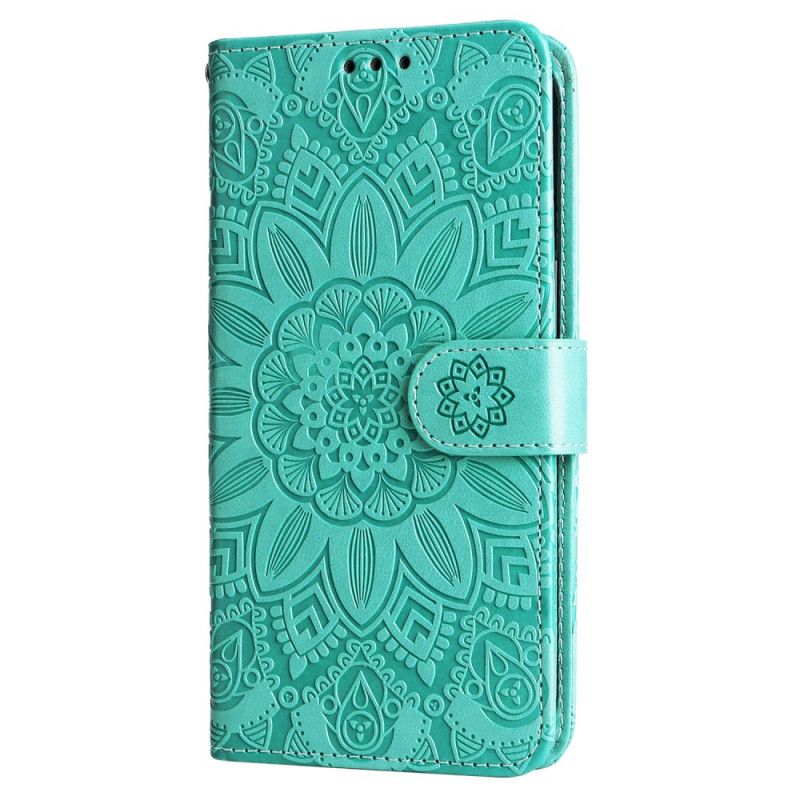 Kožený Kryt iPhone 16 Slunečnicový Vzor S Páskem