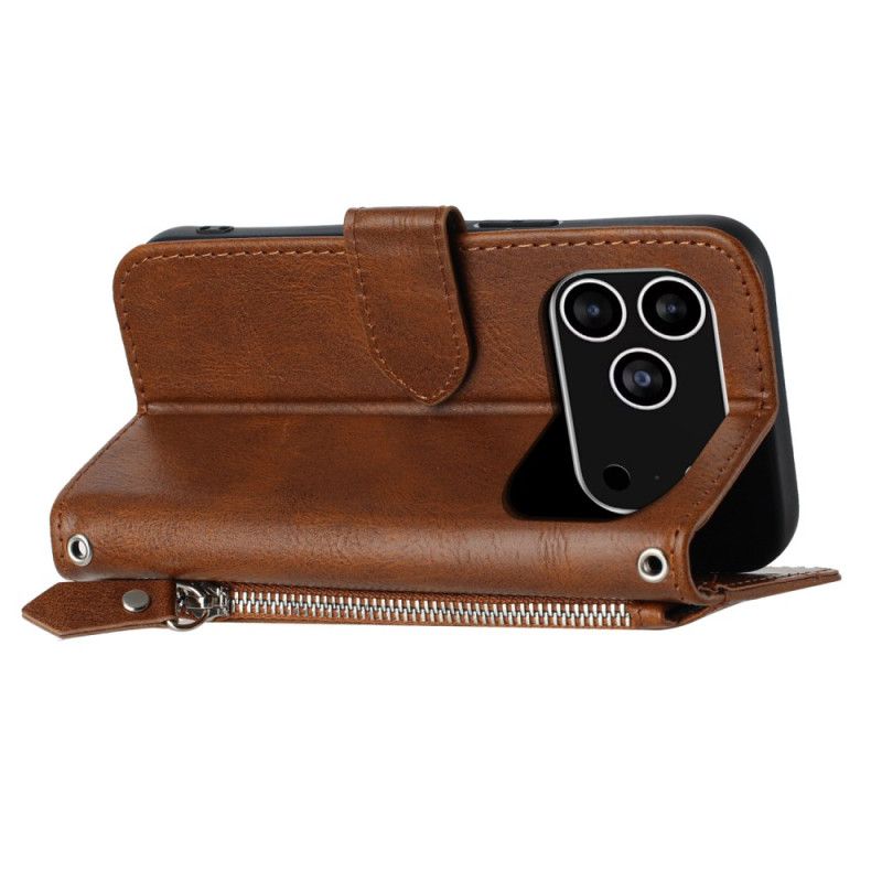 Kožený Kryt iPhone 17 Pro Retro Design Popruhu