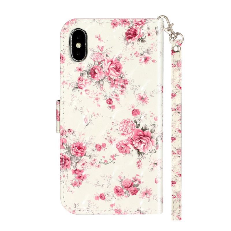 Kožený Kryt Iphone  XS Max Pás Světle Bodové Květy