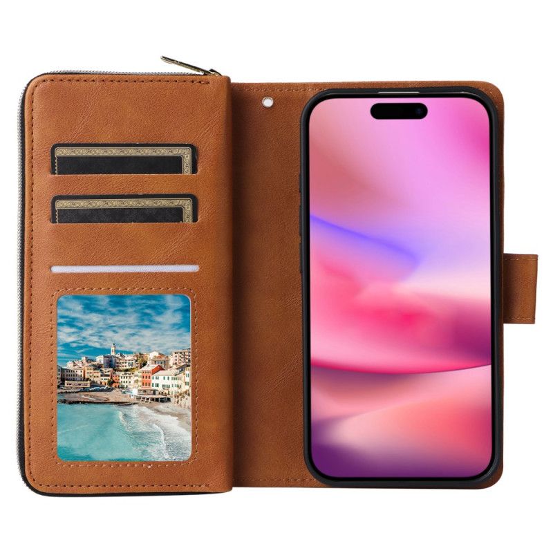 Kožený Kryt Na iPhone 16 Peněženka 9 Držitelů Karet A Peněženek Na Mince