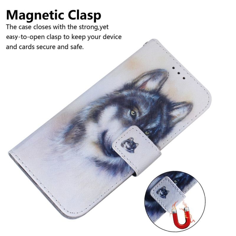 Kožený Kryt Na iPhone 16 Plus Akvarel Vlk