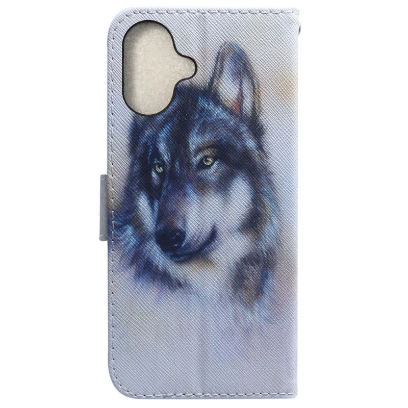Kožený Kryt Na iPhone 16 Plus Akvarel Vlk