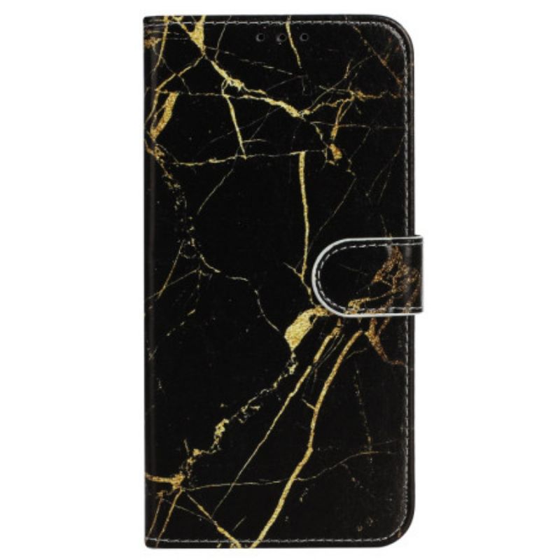 Kožený Kryt Na iPhone 16 Plus Černý Zlatý Mramor