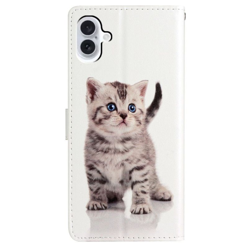 Kožený Kryt Na iPhone 16 Plus Kotě S Popruhem