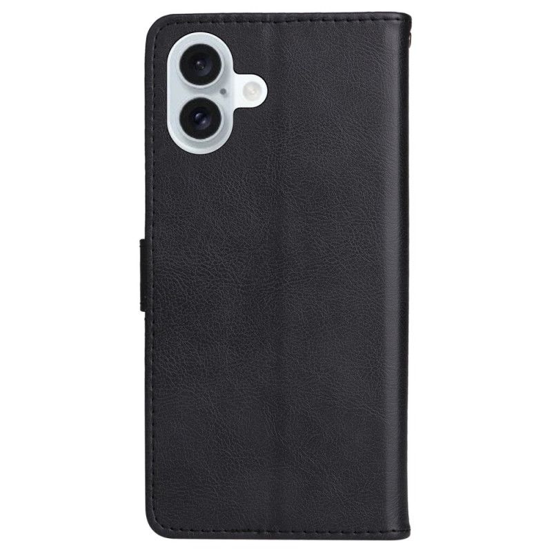 Kožený Kryt Na iPhone 16 Plus Umělá Kůže S Řemínkem