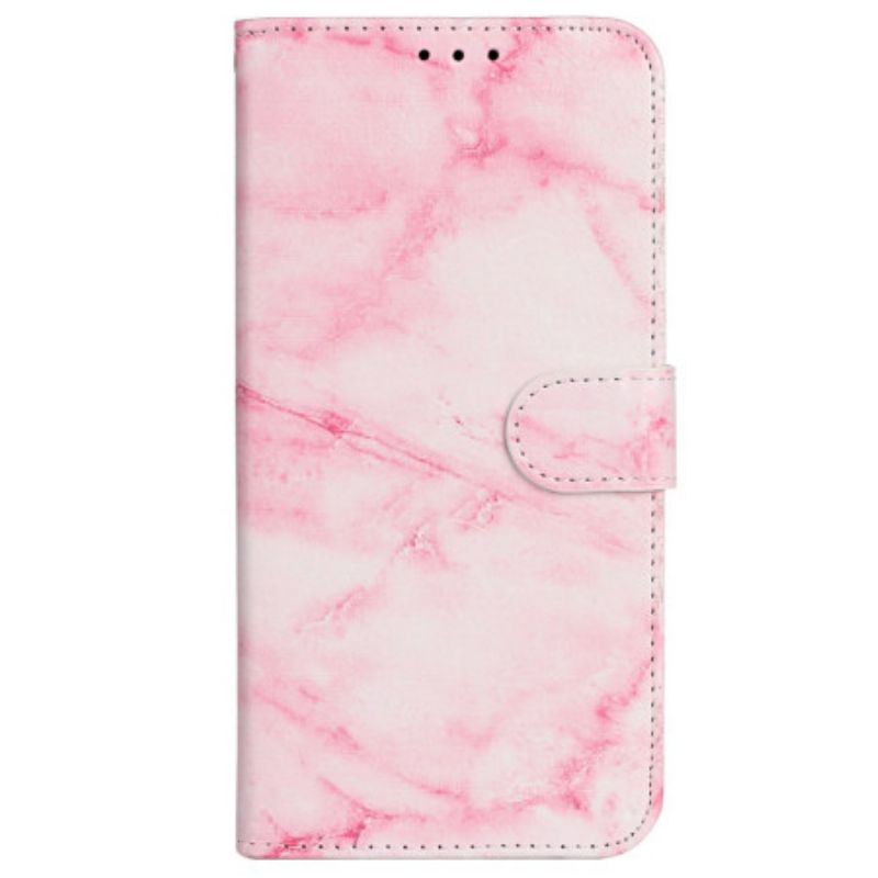 Kožený Kryt Na iPhone 16 Plus Vzor Růžového Mramoru