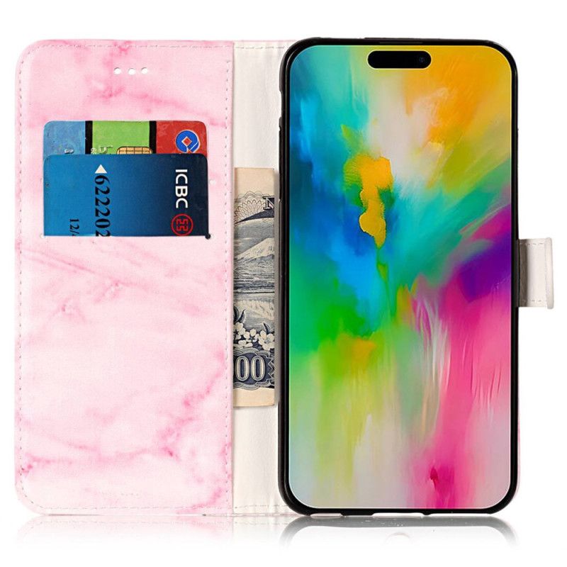 Kožený Kryt Na iPhone 16 Plus Vzor Růžového Mramoru