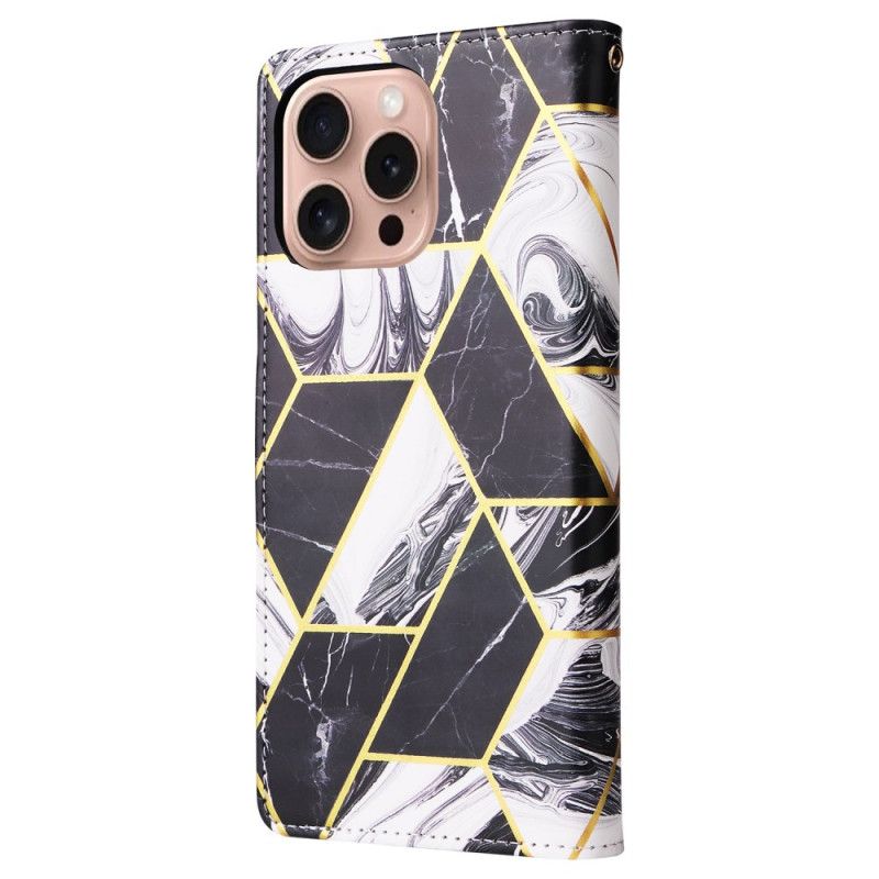 Kožený Kryt Na iPhone 16 Pro Design Mramorového Popruhu