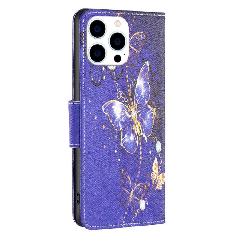 Kožený Kryt Na iPhone 16 Pro Max Fialoví Motýli