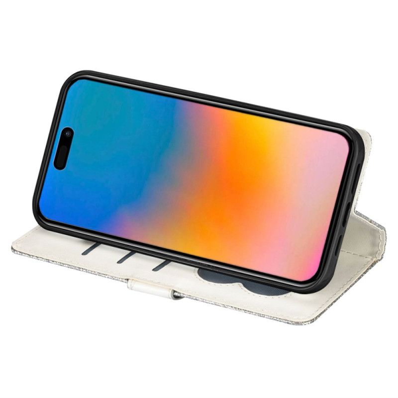 Kožený Kryt Na iPhone 16 Pro Max Třpytivá Kapsa Na Zip