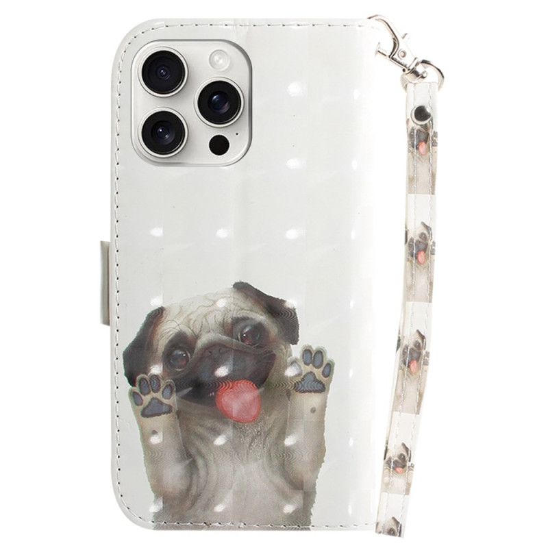 Kožený Kryt Na iPhone 16 Pro Mops S Popruhy