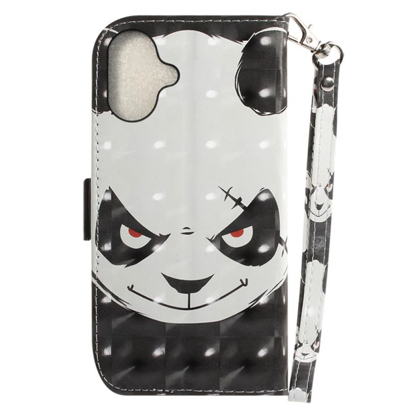 Kožený Kryt Na iPhone 16 Rozzlobená Panda S Popruhem