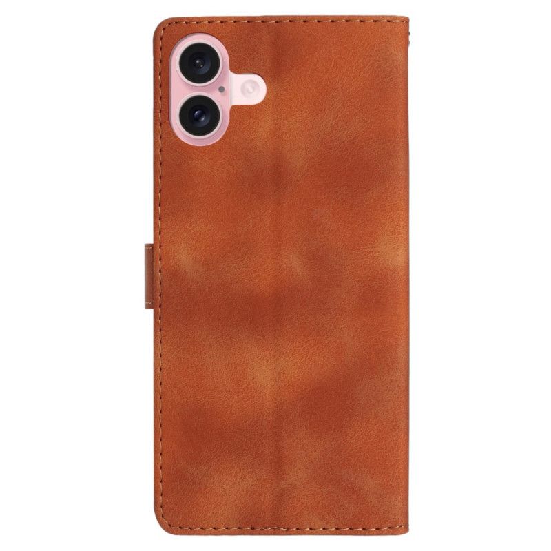 Kožený Kryt Na iPhone 16 Tištěné Květiny S Popruhem