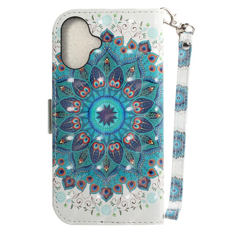 Kožený Kryt Na iPhone 16 Zelená Mandala S Popruhem