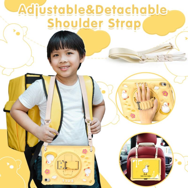 Kryt iPad (2025) Dětský Stojan S Kachnou A Ramenní Popruh