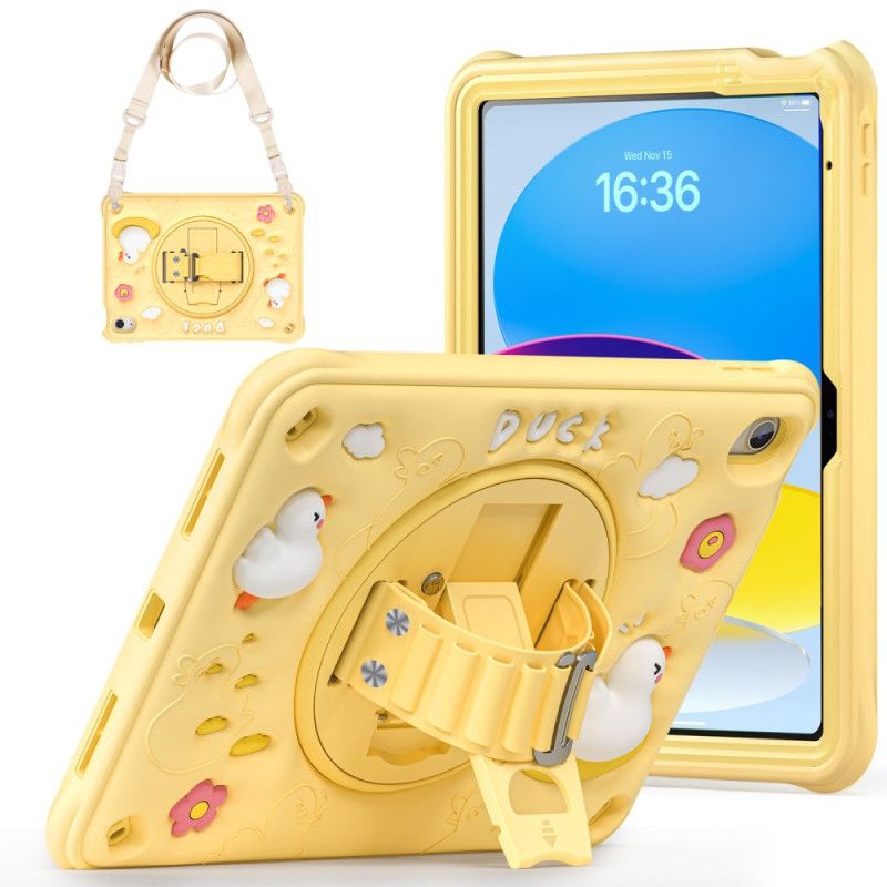 Kryt iPad (2025) Dětský Stojan S Kachnou A Ramenní Popruh