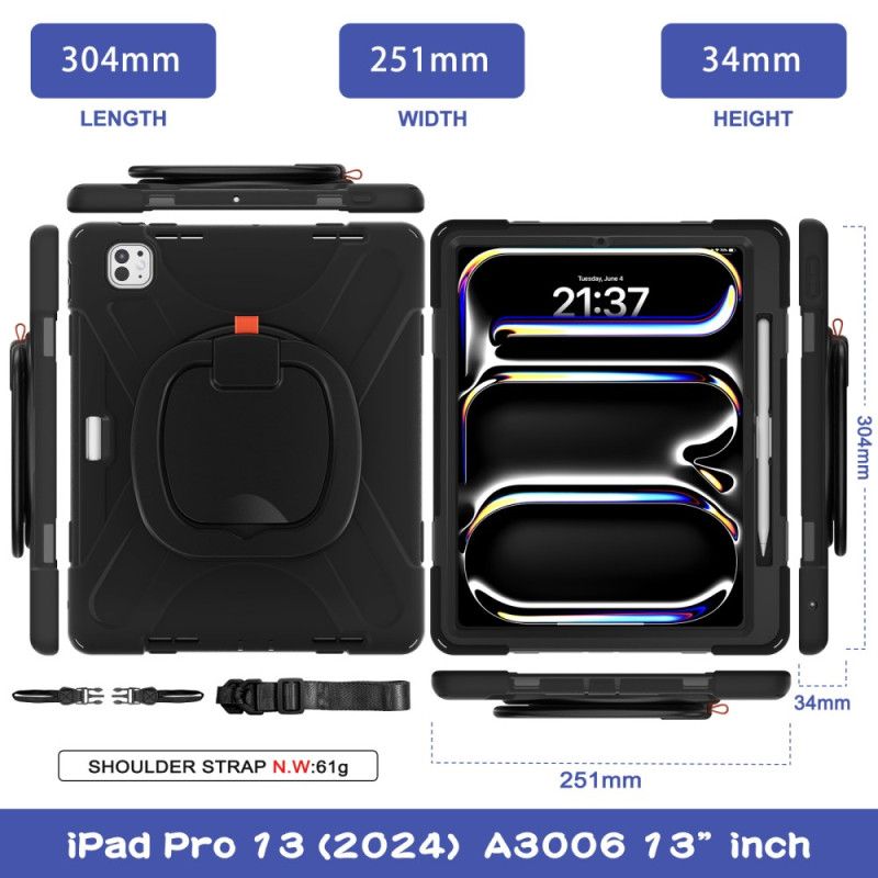 Kryt iPad Pro 13 (2025) Držák Na Prsten A Nastavitelný Ramenní Popruh