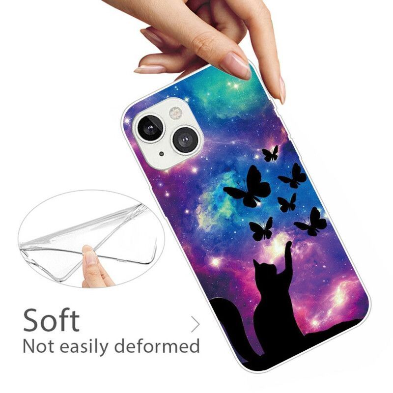 Kryt Iphone 13 Kočka A Motýli Ve Vesmíru