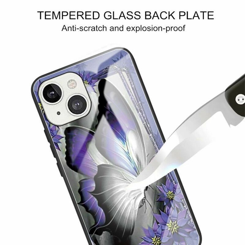 Kryt Iphone 13 Mini Fialové Motýlkové Tvrzené Sklo