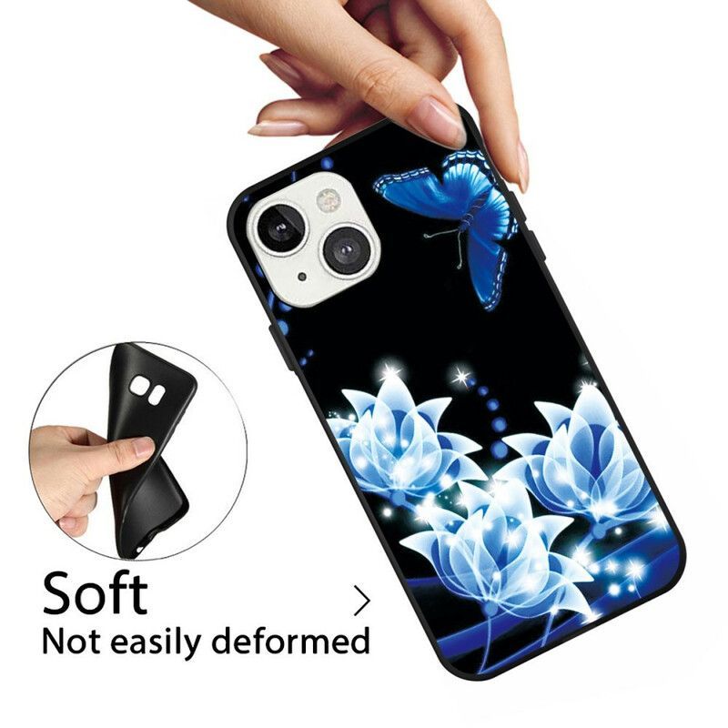 Kryt Iphone 13 Modrý Motýl A Květiny