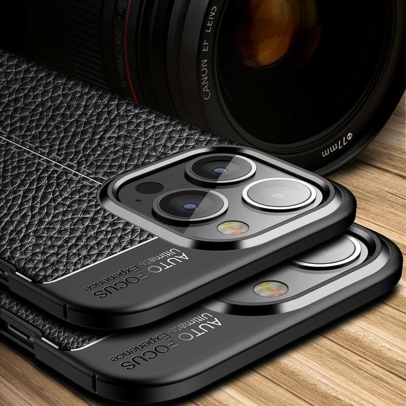 Kryt Iphone 13 Pro Litchi S Dvojitým Koženým Efektem