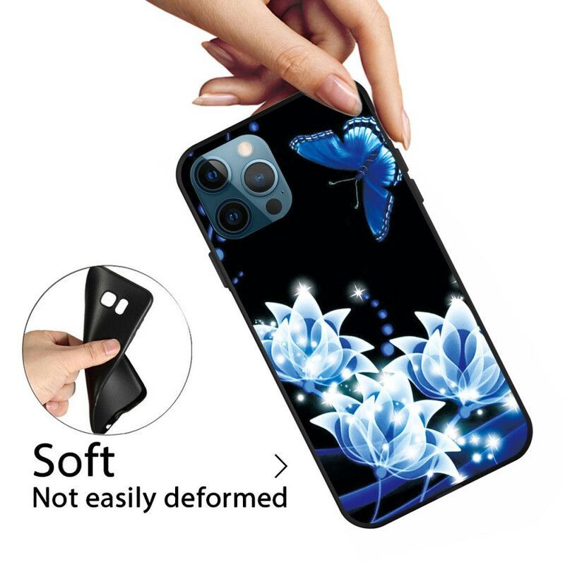 Kryt Iphone 13 Pro Modrý Motýl A Květiny