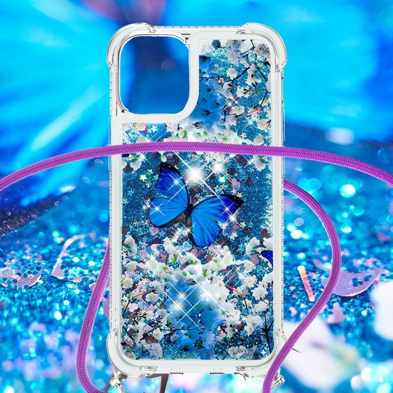Kryt Iphone 13 Pro Se Šňůrkou Z Motýlích Flitrů