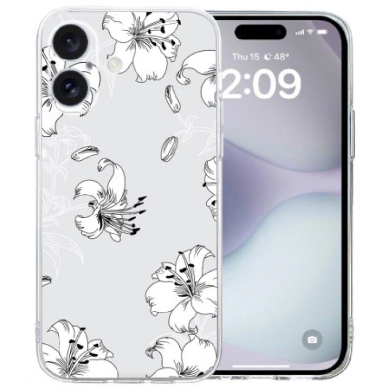 Kryt iPhone 16 Kryty Na Mobil Transparentní Okraj Bílé Květy