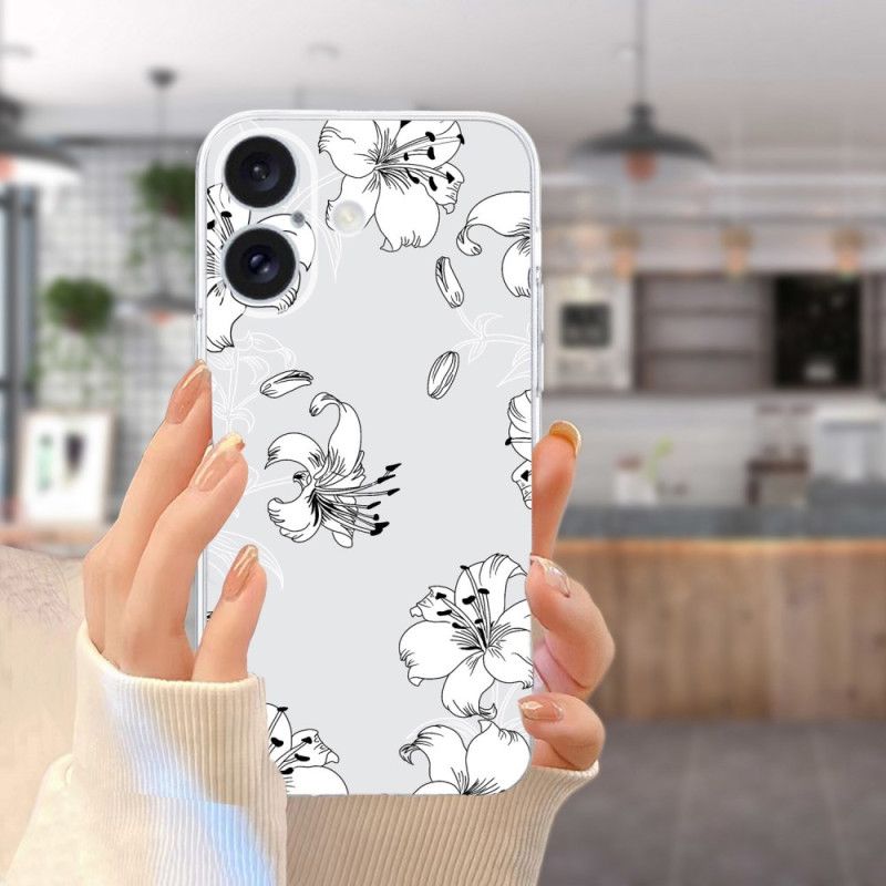 Kryt iPhone 16 Kryty Na Mobil Transparentní Okraj Bílé Květy