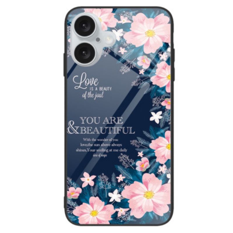 Kryt iPhone 16 Plus Tvrzené Sklo Růžové Květy