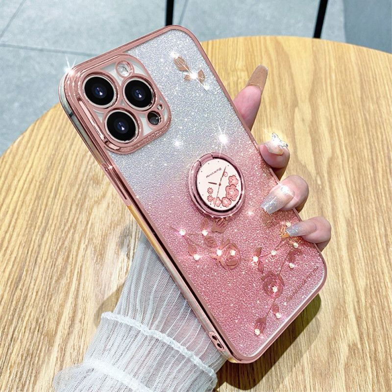 Kryt iPhone 16 Pro Květinový A Kamínkový Podpůrný Prsten Kadem