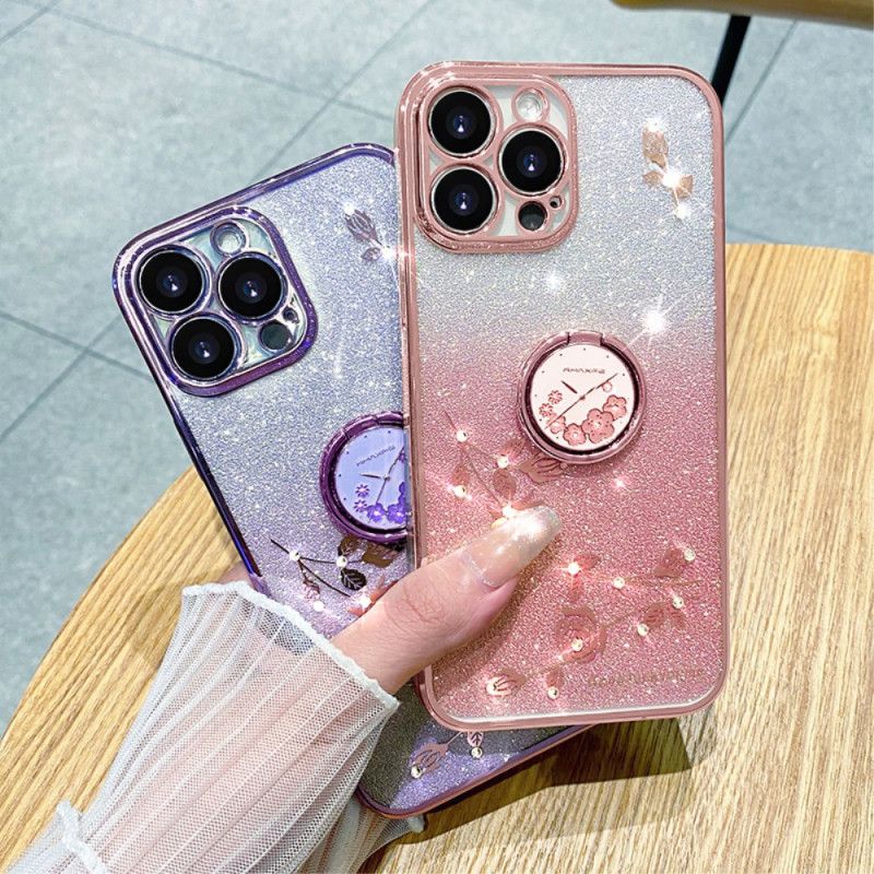 Kryt iPhone 16 Pro Květinový A Kamínkový Podpůrný Prsten Kadem