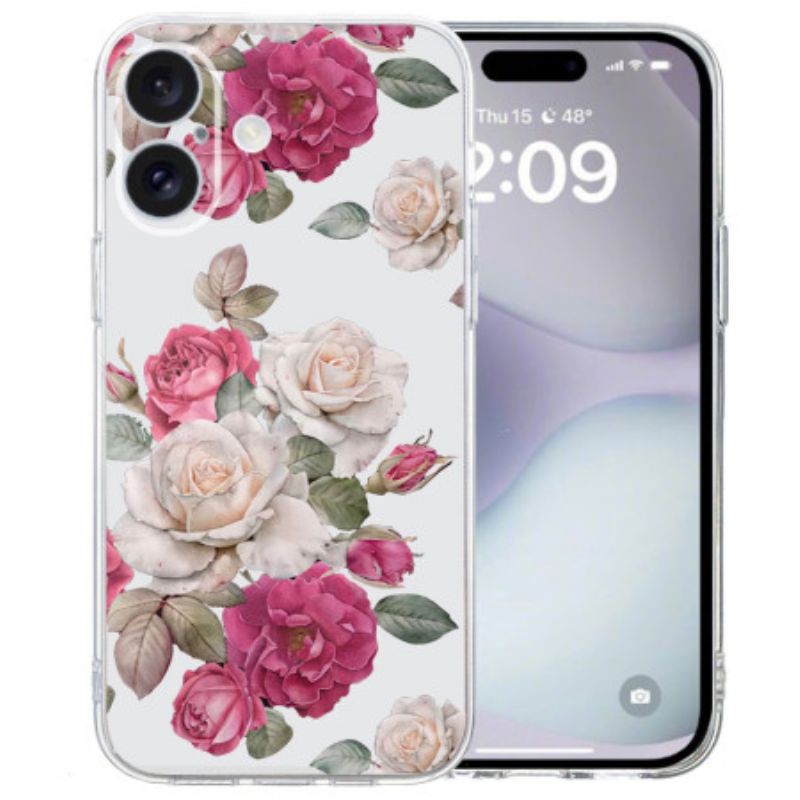 Kryt iPhone 16 Průhledné Hraniční Pivoňky