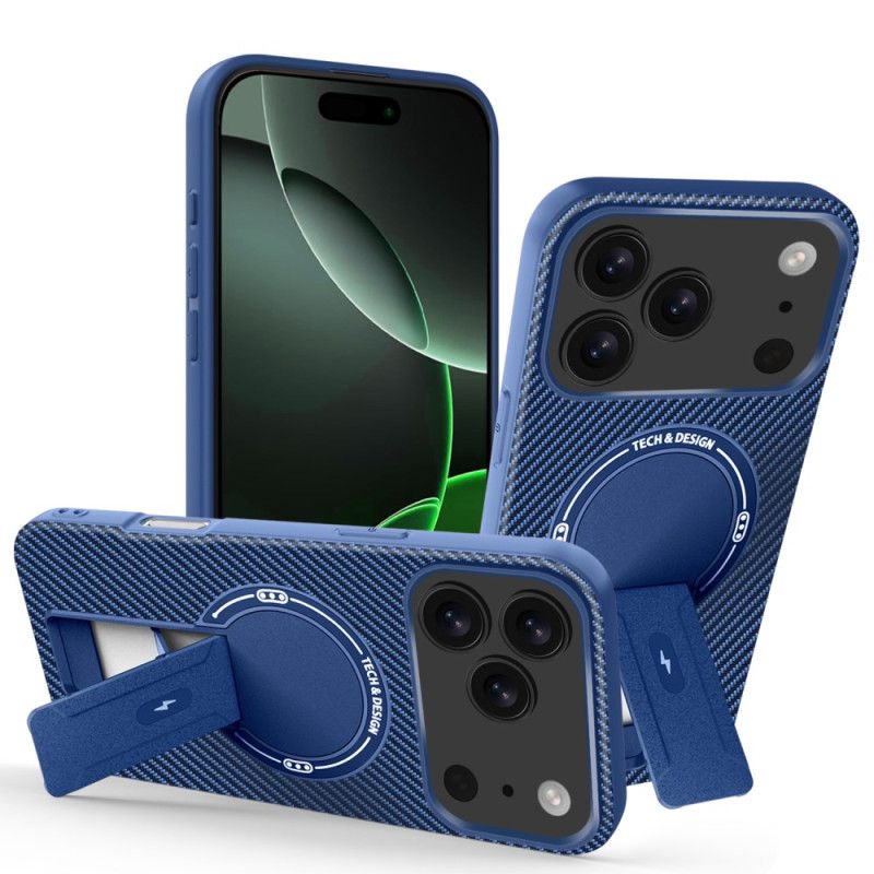 Kryt iPhone 17 Pro Max Textura Z Uhlíkových Vláken Se Stojánkem